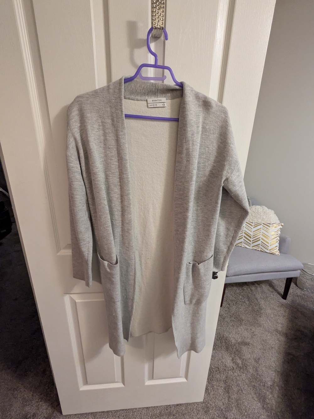 Babaton Light Gray Open-Front Cardigan with Pockets